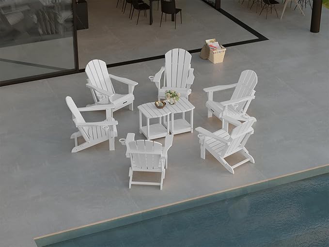 Ciokea Folding Adirondack Chair 2 Pack+ Adirondack Outdoor Side Table 1 Pack (White)