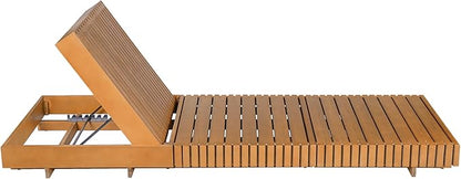 Merax 2-Piece Acacia Wood Chaise Lounge Set w/ 6-Position Adjustable Backrest & Cushion - Outdoor Patio Poolside Furniture, Grey