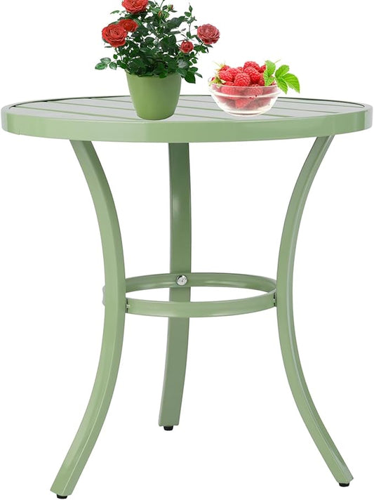 Outdoor Side Tables, Weather Resistant Iron Patio End Table, Portable Small Round Outdoor Metal Accent Bistro Coffee Plant Tables for Patio Yard Balcony Garden Bedside (Light Green)