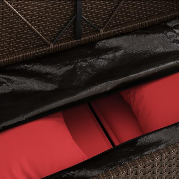 Garden Bench Brown PE Rattan, Powder-Coated Steel Compact Patio Bench Outdoor Benches for Balcony Garden