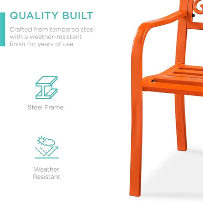 Best Choice Products Outdoor Bench Steel Garden Patio Porch Furniture for Lawn, Park, Deck w/Floral Design Backrest, Slatted Seat - Carrot
