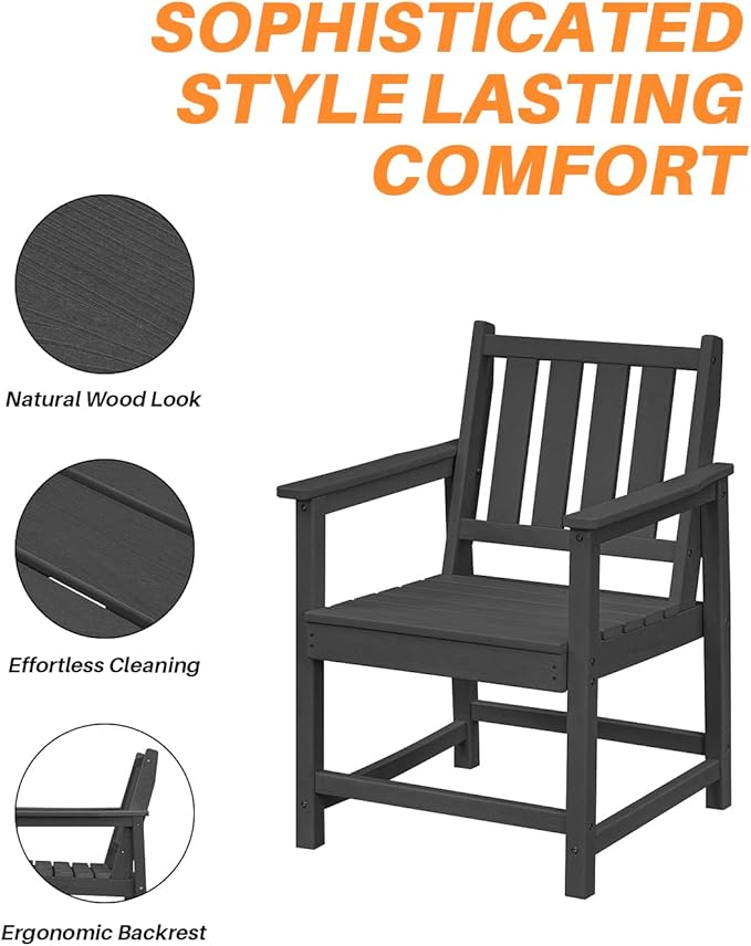 Patio Dining Chair Set of 2, HDPE Outdoor Dining Chair, Ergonomic HDPE Dining Chairs with Deep Seating - Photo 4