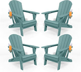 Folding Adirondack Chairs with Cup Holders, Set of 4 HDPE Plastic Outdoor Chairs, Weather Resistant, Real Wood Look - Photo 1