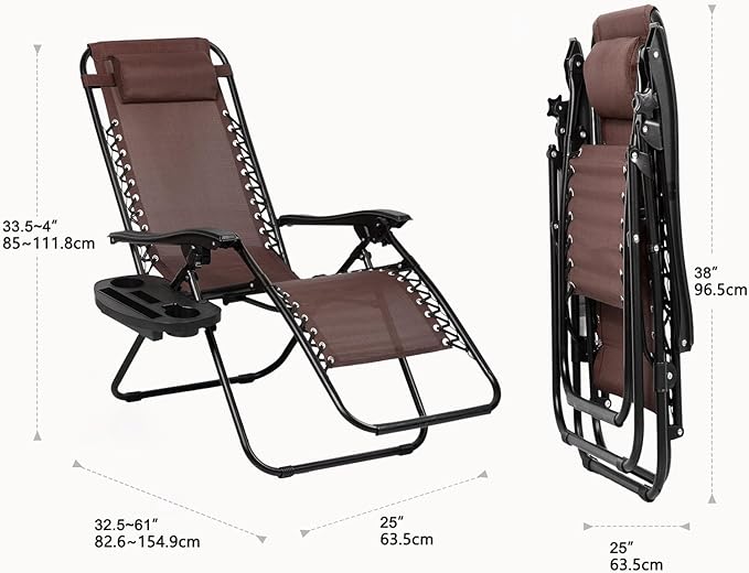 Nazhura Set of 2 Relaxing Recliners Patio Chairs Adjustable Steel Mesh Zero Gravity Lounge Chair Beach Chairs with - Photo 3