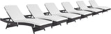 Modway Convene Wicker Rattan Outdoor Patio Chaise Lounge Chairs in Espresso White - Set of 6 - Photo 4