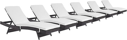 Modway Convene Wicker Rattan Outdoor Patio Chaise Lounge Chairs in Espresso White - Set of 6