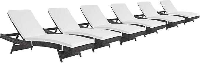 Modway Convene Wicker Rattan Outdoor Patio Chaise Lounge Chairs in Espresso White - Set of 6