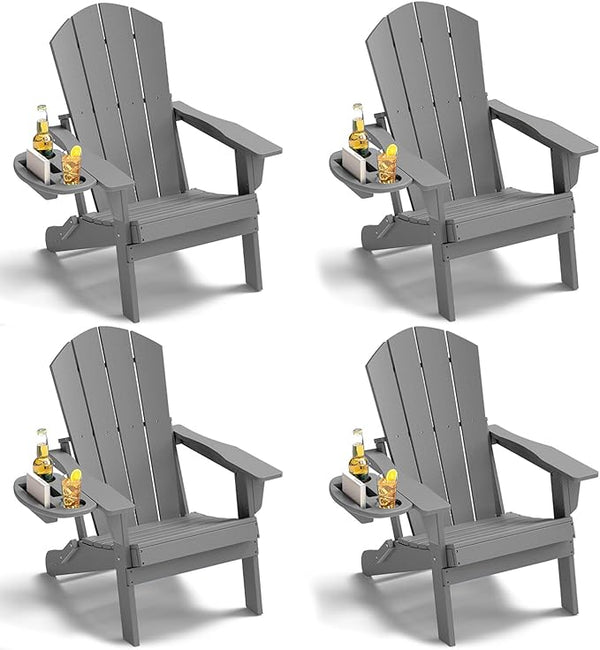 Adirondack Chair Set of 4, HDPE Folding Adirondack Chair with Multifunctional Cup Holder - Photo 1