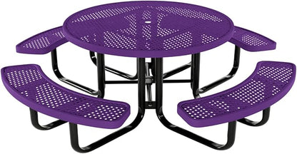 COATEDOUTDOORFURNITURE Heavy-Duty Portable Outdoor Kids Table with Umbrella Hole, Punched Steel Kids Picnic Table, Commercial-Grade, Made in America (46 in, Round, Childrens, Textured Purple)
