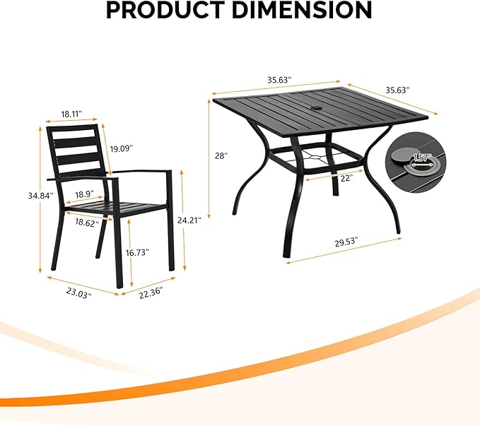 VINGLI 5-Piece Outdoor Dining Set, Metal Patio Dining Set for 4 - Photo 3