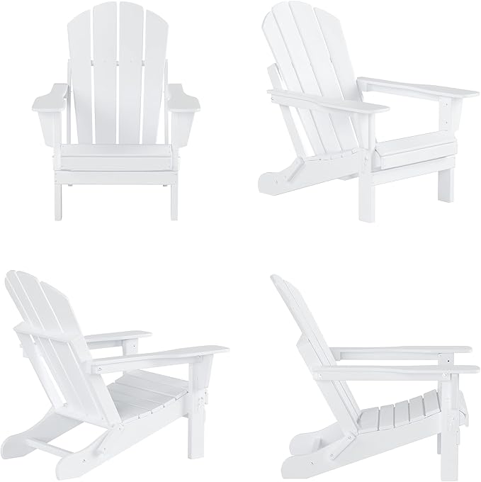 WestinTrends Malibu Outdoor Lounge Chairs, 3-Pieces Adirondack Chair Set with Ottoman and Side Table, All Weather Poly Lumber Patio Lawn Folding Chair for Outside Pool Garden Backyard, White