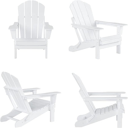 WestinTrends Malibu Outdoor Lounge Chairs, 3-Pieces Adirondack Chair Set with Ottoman and Side Table, All Weather Poly Lumber Patio Lawn Folding Chair for Outside Pool Garden Backyard, White