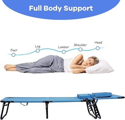 GYMAX Beach Lounge Chair, Sunbathing Chair Patio Lounge Chair Folding Adjustable Recliner with Hole for Face