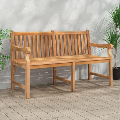 Heavy Duty Solid Teak Wood Garden Bench Light Brown Vintage Style Outdoor Seating for Patio Rustic Charm Weather Resistant Durable Construction