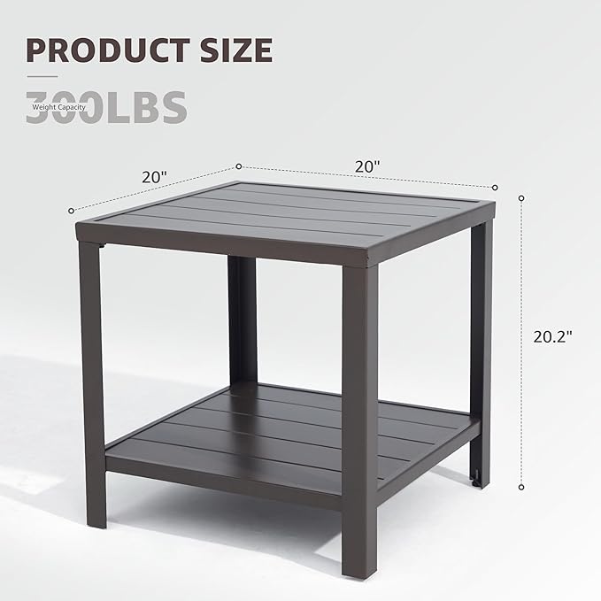NATURAL EXPRESSIONS Outdoor Coffee Table Patio Metal Table All Weather Backyard Conversation, 20 inches, for Balcony, Poolside, Deck, Garden, Indoor, Ootdoor, Brown.
