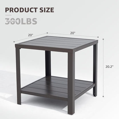 NATURAL EXPRESSIONS Outdoor Coffee Table Patio Metal Table All Weather Backyard Conversation, 20 inches, for Balcony, Poolside, Deck, Garden, Indoor, Ootdoor, Brown.