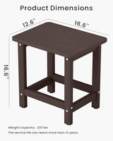 Weatherproof Outdoor Side Table, HDPE Small Outdoor Table for Adirondack, 16.6-Inch Patio Square End Tables for Garden - Photo 3