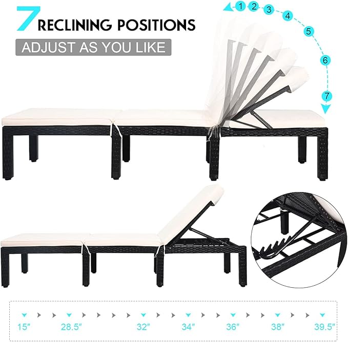Tangkula Patio Wicker Lounge Chair, Outdoor Rattan Adjustable Reclining Backrest Lounger Chairs, Modern Outside Rattan Chaise with Seating and Back Cushion