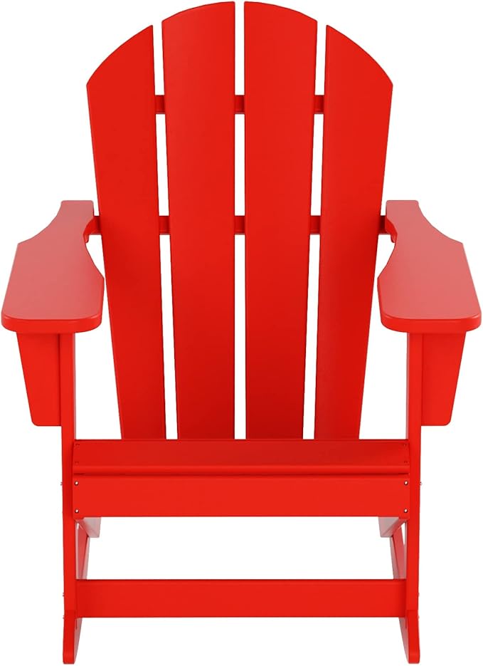 WO WESTIN OUTDOOR HDPE Laguna Outdoor Rocking Poly Adirondack Chair with Side Table 3-Piece Set, Red