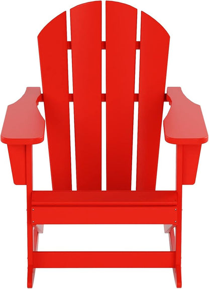 WO WESTIN OUTDOOR HDPE Laguna Outdoor Rocking Poly Adirondack Chair with Side Table 3-Piece Set, Red