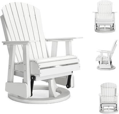 Signature Design by Ashley Hyland Wave Outdoor Casual Swivel Glider Adirondack Chair with 360-Degree Swivel, Weather Resistant HDPE, 18" Seat Height, White