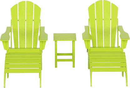 WestinTrends Malibu Outdoor Lounge Chairs Set, 5-Pieces Adirondack Chair Set of 2 with Ottoman and Side Table, All Weather Poly Lumber Patio Lawn Folding Chair for Outside, Lime