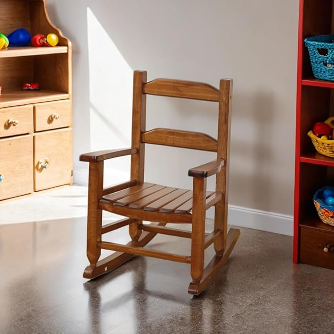 Toddler Rocking Chair Kids Child Wooden Small Baby Comfy Rocker Chairs Furniture for Nursery Bedroom Livingroom Outdoor Reading Room, Ages 3-6, Brown