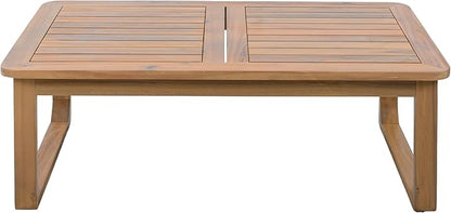Merax Outdoor Acacia Wood Coffee Table, 40" Rectangular Patio Coffee Table with Thickened Top & Curved Legs for Deck Garden Poolside, Durable Weather Resistant, Modern Minimalist Design, Light Teak
