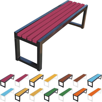 Garden Bench for Outdoors, Weatherproof Patio Bench Wooden Benches 2-Person Backyard Seat Backless Seat with Metal Frame for Park Backyard Entryway 3.3ft 3.9ft 4.9ft 5.9ft(Dark Red Black,5.9ft)