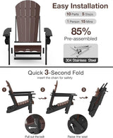 Folding Adirondack Chair –Recyclable HDPE Outdoor Adirondack Patio Chair with Cup Holder, Wood Texture & Umbrella Hole - Photo 8