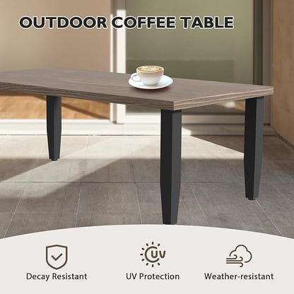 EAGLE PEAK Modern Outdoor Table, Patio Coffee Table with Wood Grain Top for Deck, Porch, Balcony, Garden