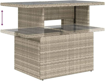 Light Gray Adjustable Outdoor Dining Table, 21.7x39.4x28.7 in Poly Rattan Patio Coffee Table for Garden Balcony Terrace