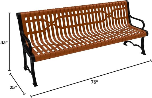 COATEDOUTDOORFURNITURE Heavy-Duty Outdoor Bench Thermoplastic Coated, Slatted Steel, Commercial-Grade Garden Bench, Made in America (Portable with Back, 6 Ft, Textured Copper)