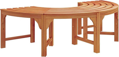 Set of 2 Tree Benches, Solid Eucalyptus Wood Outdoor Garden Bench, Vintage Patio Seat, Natural Finish, 63 x 31.5 x 18 Inch Large Tree Bench