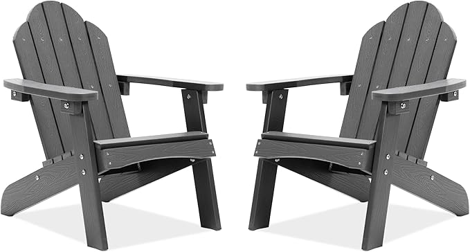 LUE BONA Kids Adirondack Chair Set of 2, Gray Poly Lumber Plastic Adirondack Chair, Toddler Adirondack Chair Weather Resistant, Kids Outdoor Patio Adirondack Lounge Chair for Balcony, Backyard