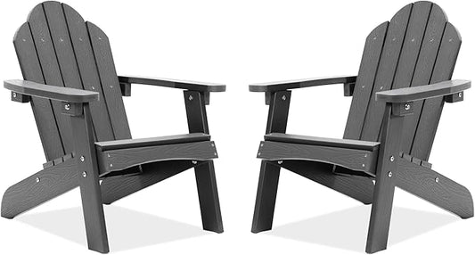 LUE BONA Kids Adirondack Chair Set of 2, Gray Poly Lumber Plastic Adirondack Chair, Toddler Adirondack Chair Weather Resistant, Kids Outdoor Patio Adirondack Lounge Chair for Balcony, Backyard
