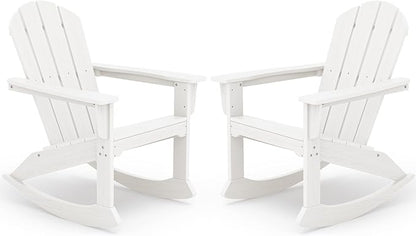 SERWALL Outdoor Adirondack Rocking Chairs Set of 2, All-Weather HDPE Adirondack Rocker Chair, Front Porch Rocker Chairs for Patio Lawn Porch Deck, White
