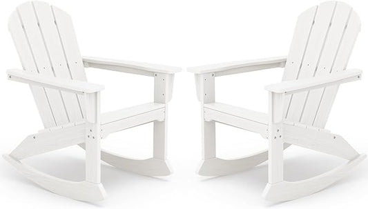 SERWALL Outdoor Adirondack Rocking Chairs Set of 2, All-Weather HDPE Adirondack Rocker Chair, Front Porch Rocker Chairs for Patio Lawn Porch Deck, White