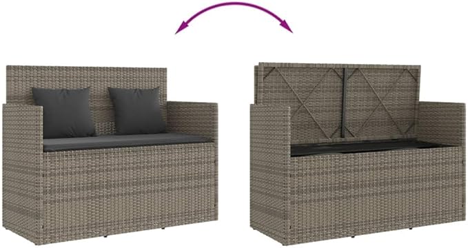 Patio Bench with Cushions Gray Poly Rattan Deck Bench Garden Bench Outdoor Bench Porch Bench for patios, Gardens, Decks - Photo 8