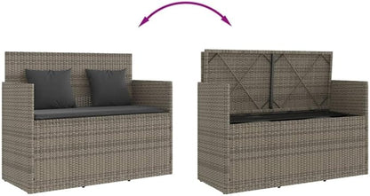 Patio Bench with Cushions Gray Poly Rattan Deck Bench Garden Bench Outdoor Bench Porch Bench for patios, Gardens, Decks