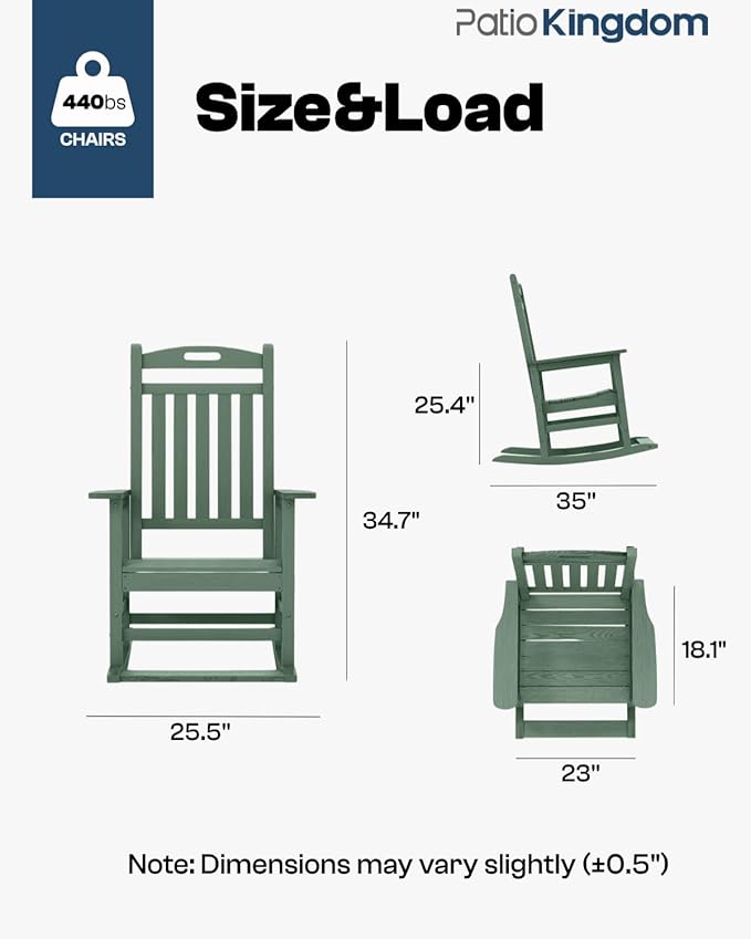Aruba Blue 4-Piece Outdoor Rocking Chair Set – 2 HDPE Rocking Lawn Chairs, Side Table & Beige 9FT Patio Umbrella - Photo 5