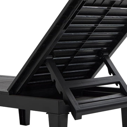 Patio Chaise Lounge Chair Set of 2, Outdoor Chaise Lounges Resin Pool Lounge Chairs with Adjustable Backrest for Outside Pool Garden Deck Beach, Black