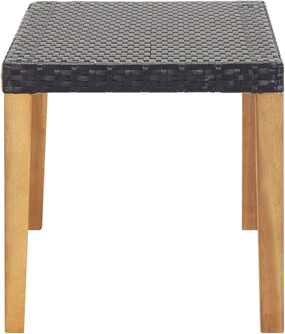 (Lightning Delivery) Outside Garden Park Bench Furniture Outdoor Patio Bench Patio Seating Garden Poolside Balcony Couch Patio Bench Patio Bench 47.2 Black Poly Rattan and Solid Acacia Wood