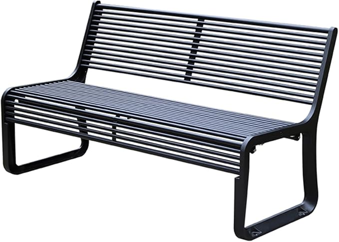 All-Weather Cast Aluminum Garden Bench, Outdoor Loveseat Chair for Patio, Yard & Balcony, 150cm Black Slatted Seat with Backrest - Durable & Stylish Park Furniture