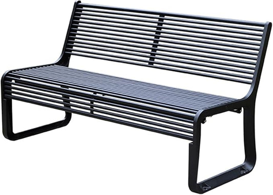 All-Weather Cast Aluminum Garden Bench, Outdoor Loveseat Chair for Patio, Yard & Balcony, 150cm Black Slatted Seat with Backrest - Durable & Stylish Park Furniture