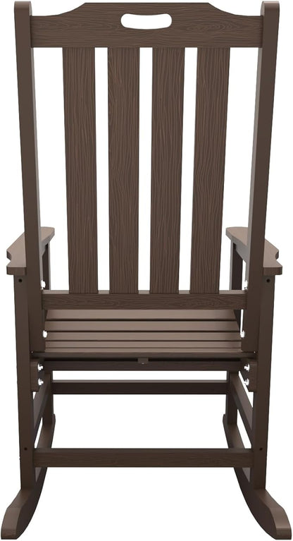 Oversized Rocking Chair Set of 2, Outdoor Rocking Chair for Adults, All Weather Resistant Porch Rocker for Lawn Garden, Brown