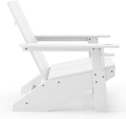 WestinTrends Riviera Outdoor HDPE Modern Adirondack Chair with Cup Holder, White
