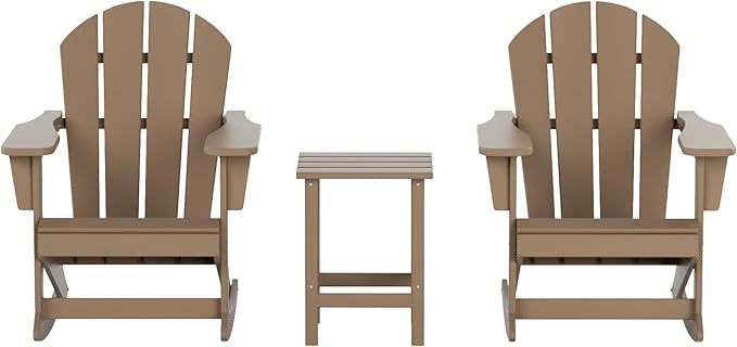 WO WESTIN OUTDOOR HDPE Laguna Outdoor Rocking Poly Adirondack Chair with Side Table 3-Piece Set, Weathered Wood