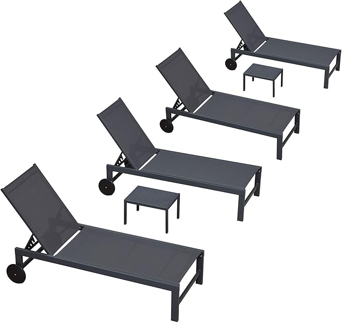 PURPLE LEAF Patio Lounge Chair Set for 4 Outdoor Chaise Lounge with Adjustable Backrest and Easy-to-Move Wheels - Photo 1