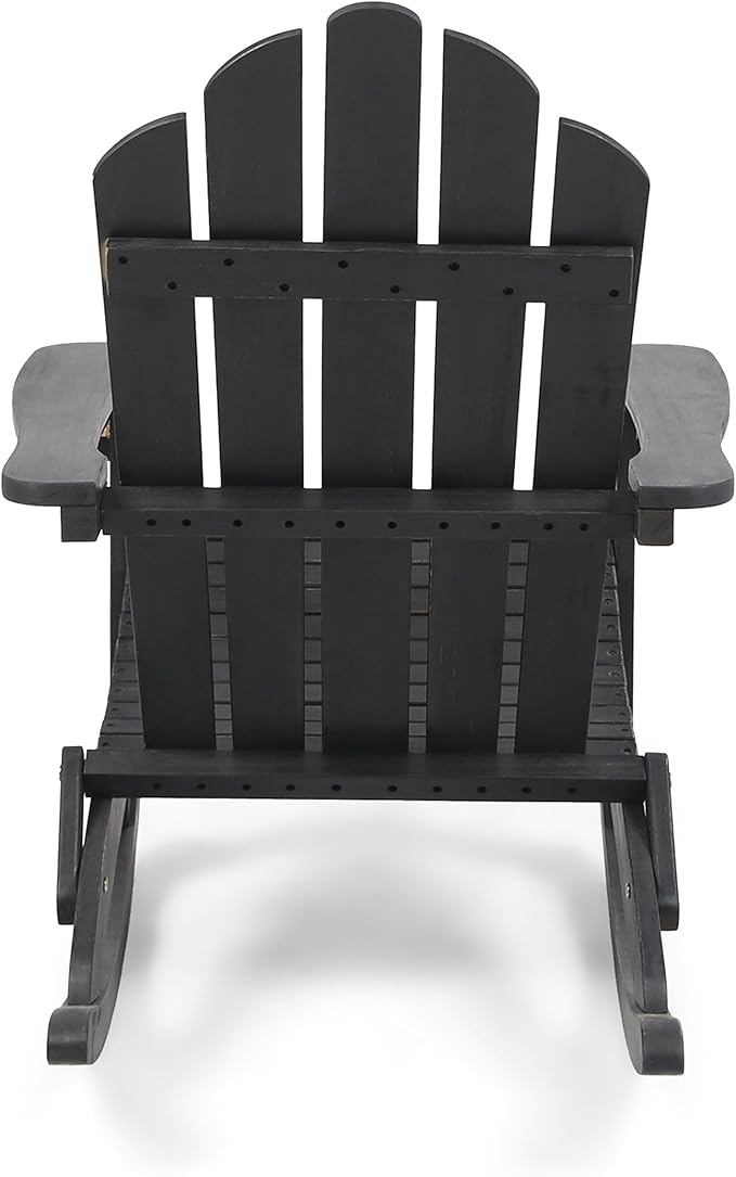 Christopher Knight Home Adirondack Rocking Chair Outdoor Acacia Wood Patio Rocker with Slat Panel Design for Porch Backyard Garden, Dark Grey